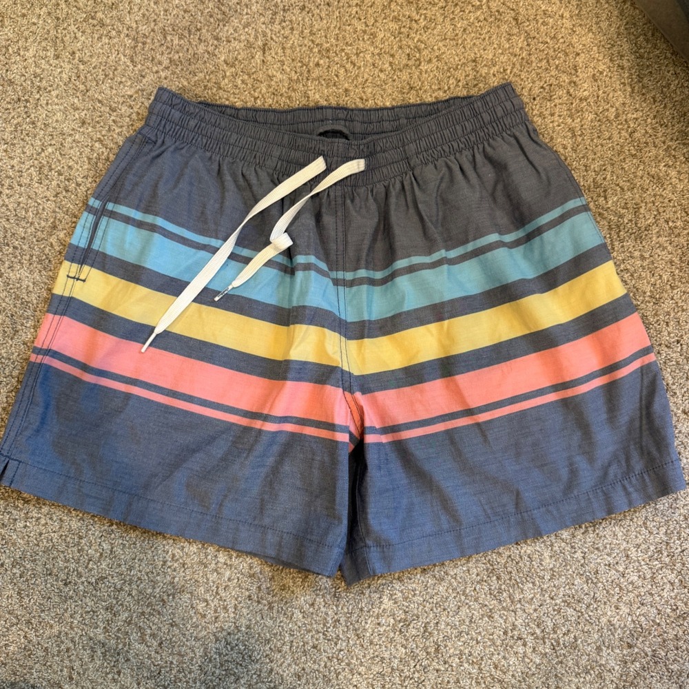 Chubbies Mens Medium 5.5 Inch Inseam Striped Swim Trunks Blue Yellow Coral